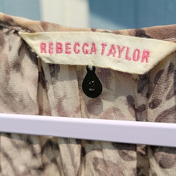 EUC Vintage Rebecca Taylor Animal Print Silk Dress Boho Ruffles Neutral SZ 2 - Picture 8 of 12